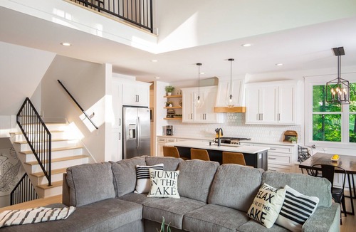 Florence House | Lakefront home w gorgeous views, screened patio, firepit, dock, putting green
