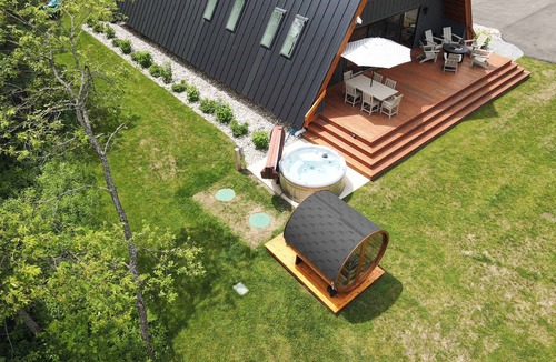 Indian River House | TreeTops Ayframe, Supersized AFrame on the River with Hot Tub