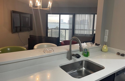 Detroit Apartment | Updated riverfront apartment with balcony and wonderful view of the river.