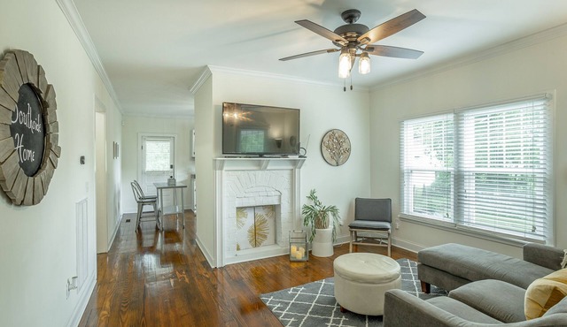 2 bedrooms, 1 bath, cozy kitchen, living room and game room/multipurpose room.