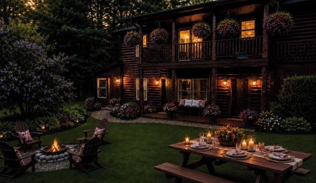 30 acres, steam sauna, hot tub, 7 beds, sleeps 10. We LOVE dogs!