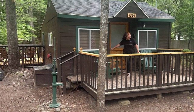 A Stream runs through it. Comfy little cabin with a stream by your bedroom.