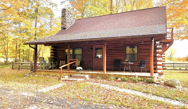 Beautiful log cabin with all the creature comforts of home. Private fishing lake