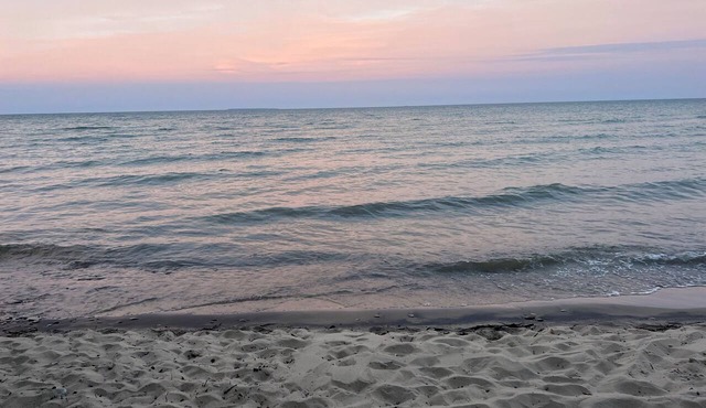 Lake Huron view just a minute walk to private sandy beach.