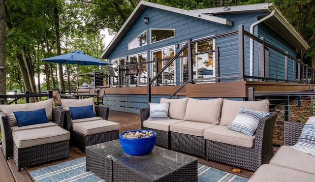 Lakefront home with 3 bed 3 bath near South Haven with sandy beach and dock
