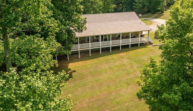 Private Hilltop Escape on 12 Acres for Groups & Families: Fire Pit & Balcony