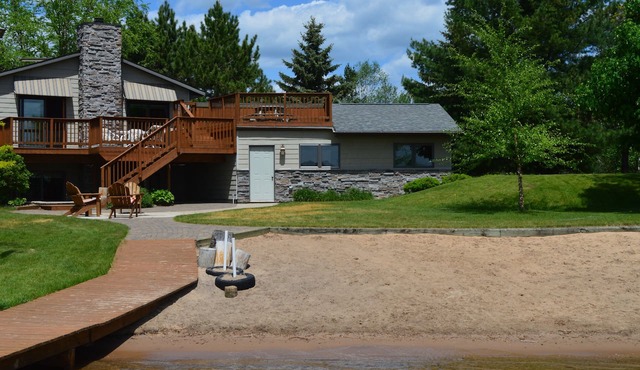 Sugar sand beach on crystal clear lake, 4 bedroom house with fireplace